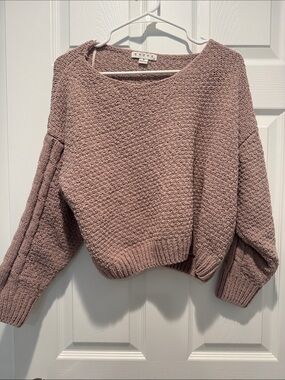 HYFVE Mauve Textured Cropped Crew Sweater